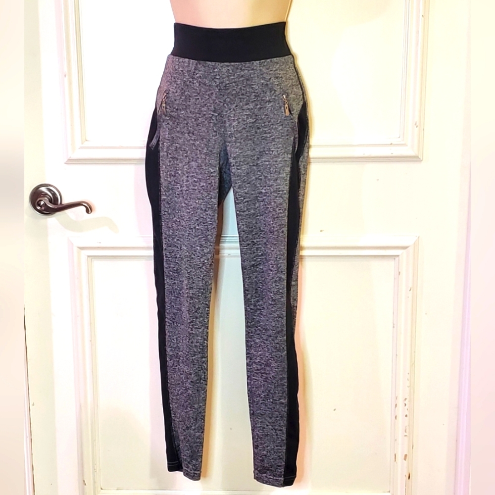 YiTong Grey & Black Side Stripe Fitness/Athleisure Pants w/ Pockets, S/M